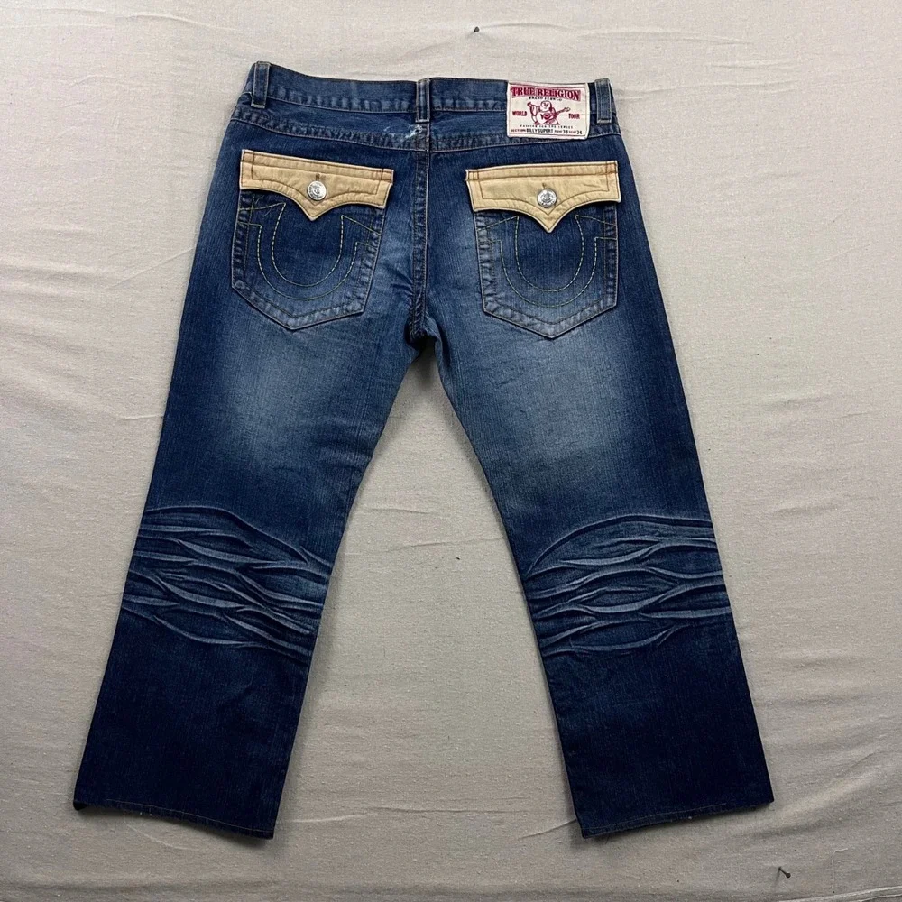 True Religion Billy Super T Jeans Mens 38 Blue Dark‎ Wash Corduroy Flap Pockets